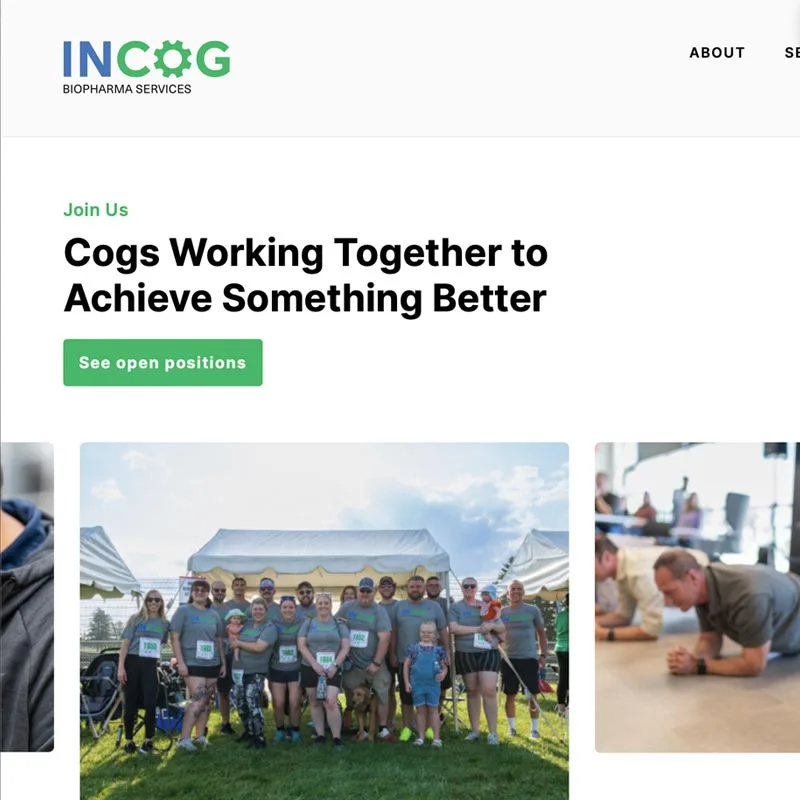 Screenshot of new Careers page on the incogbiopharma.com website designed and developed by Net Ingredients